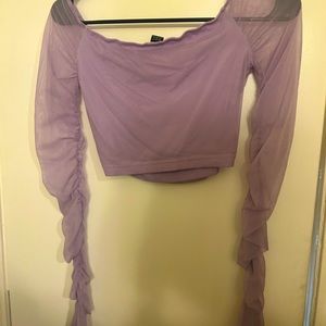 Purple long puffy sleeve cropped shirt
